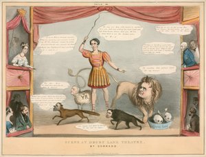 Escena del Teatro Drury Lane, Londres; caricatura
