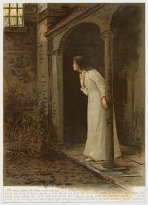 Escena de El arrepentimiento de Janet, uno de los relatos de Escenas de la vida clerical, de George Eliot (litografía en color).
