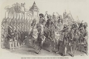 Escena de "Pietro il Grande" en la Ópera Real Italiana, la revisión en la Batalla de Pultava (grabado) de English School
