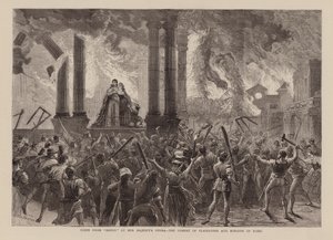 Escena de "Rienzi" en la Ópera de Su Majestad, El combate de los gladiadores y la quema de Roma, Richard Wagner (grabado) de English School