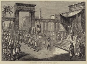 Escena de la famosa ópera "Aida" de Verdi (grabado) de English School