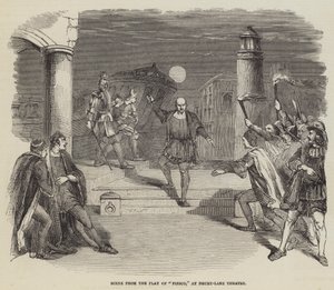 Escena de la obra "Fiesco," en el teatro Drury-Lane de English School