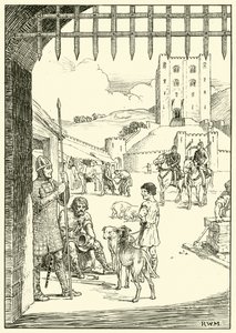 Escena en el patio de un castillo