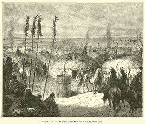 Escena en un pueblo Mandan, el hacedor de lluvia de English School