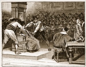 Escena en la Cámara de los Comunes: el presidente coaccionado, ilustración de la Historia Ilustrada de Inglaterra de Cassell de English School
