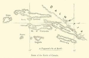 Escena de la batalla de Curzola (grabado) de English School