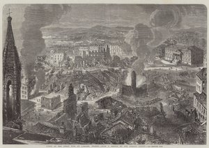 Escena del gran incendio en Limoges, Francia de English School