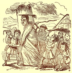 Escolares azotando al maestro, ilustración de La Historia Cómica de Roma de Gilbert Abbott a Beckett, publicada c.1850 de English School