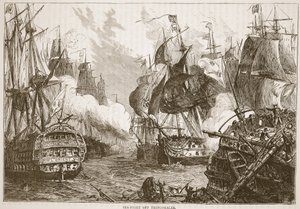 Combate naval frente a Trincomalee, ilustración de Cassells Illustrated History of India de James Grant, pub. 1879 de English School