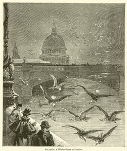 Gaviotas, una escena invernal en Londres (grabado) de English School