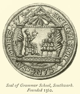 Sello de la Escuela de Gramática, Southwark, fundada en 1562 de English School