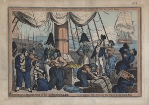 Registro de un barco británico en los Dardanelos, o nuestro fiel aliado mostrando su respeto por la bandera británica (grabado coloreado) de English School