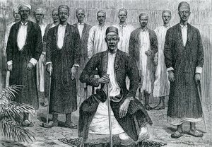 Sekebobo Jefe de Chagwe, Mtesa Jefe de Uganda, Chambarango y Pokino el Primer Ministro (grabado) de English School
