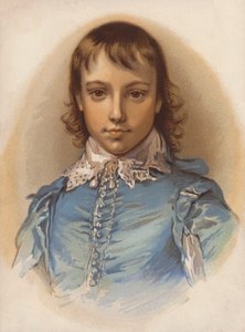 Versión sentimentalizada de Blue Boy de Gainsborough (litografía en color) de English School