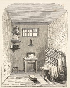 Celda separada en la parte antigua de la prisión de Brixton, ilustración de Las prisiones criminales de Londres y escenas de la vida en prisión de Henry Mayhew y John Binny, pub. 1862