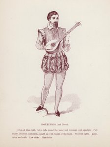 Hortensio, segundo vestido en La fierecilla domada de Shakespeare (litografía)