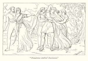 Tito Andrónico de Shakespeare; Demetrio, instigado por Tamora, asesina a Basiano de English School