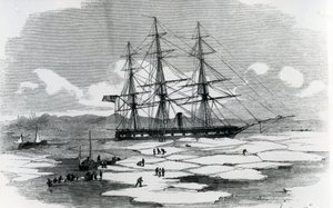 Barco explorando el Ártico (grabado) de English School