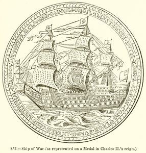 Buque de Guerra (Representado en una Medalla en el Reinado de Carlos II) de English School