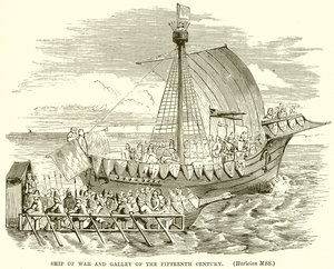 Buque de guerra y galera del siglo XV de English School