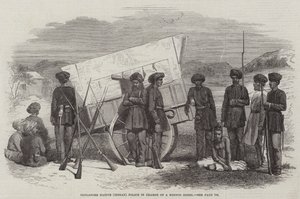 Policía nativa de Sholapore (India) a cargo de un rebelde hindú (grabado) de English School