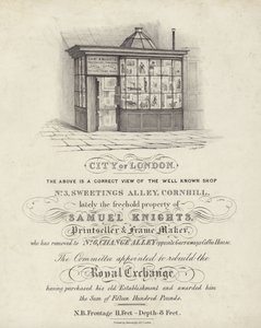 Tienda de Samuel Knights, vendedor de impresiones y fabricante de marcos, 3 Sweetings Alley, Cornhill, Ciudad de Londres