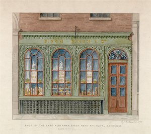 Tienda del difunto Concejal Birch cerca del Royal Exchange, 1871 de English School