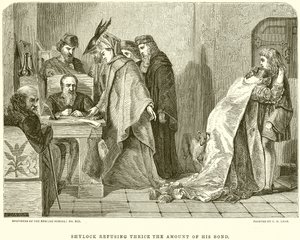 Shylock rechazando tres veces el monto de su fianza de English School