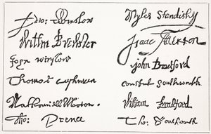 Firmas de los Padres Peregrinos, ilustración de la Historia de la Nación Británica de Hutchinson, c.1923 de English School