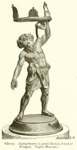 Silenus. (Portador de lámpara en bronce verde, encontrado en Pompeya. Museo de Nápoles) (grabado) de English School