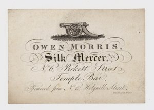 Mercero de seda, Owen Morris, tarjeta comercial