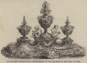 Tintero de plata dorada para presentación de Su Majestad al Rey de Siam de English School