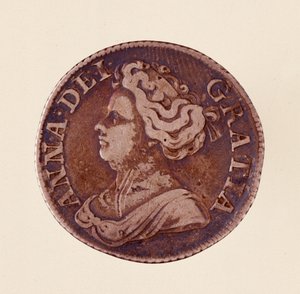 Groschen de plata inglesa, reinado de la reina Ana Stuart (Ana de Gran Bretaña) (1665-1714) 1712. Diámetro 2,5 cm de English School