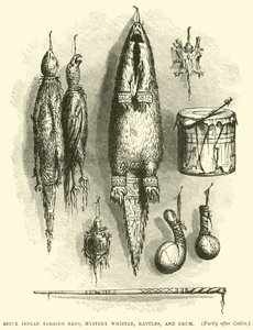 Bolsas de tabaco indias Sioux, silbato de misterio, sonajas y tambor de English School