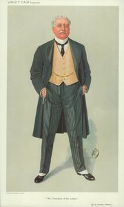 Sir A Osmond Williams, El Campeón de las Damas, 1 de diciembre de 1909, caricatura de Vanity Fair de English School