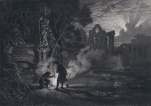 Sir Arthur y Dousterswivel en las ruinas de St Ruth (grabado)