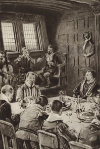 Sir Francis Drake, cenando en el Golden Hind al sonido de violines de English School