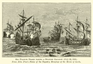 Sir Francis Drake tomando un Galeón Español, 22 de julio de 1588 de English School