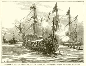Llegada de Sir Francis Drake a Ternate durante su Circunnavegación del Globo, 1577-1580