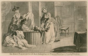Sir John Falstaff en la canasta de ropa, de una pintura original en los Jardines de Vauxhall, Londres