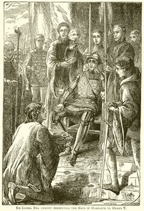 Sir Lionel Bra Uemont presentando las llaves de Harfleur a Enrique V de English School