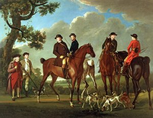 Sir Thomas Gascoigne y Sir Walter Vavasour con el sacerdote, el vicario y los sirvientes de caza de English School