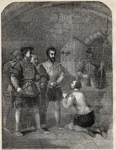 Sir Thomas Wyatt el Joven (1521-1554) camino a su ejecución, exonerando solemnemente a la Princesa Isabel y a Courtenay de participar en su rebelión - 1554 - grabado de “Historia de Inglaterra” por Cassell Petter & Galpin de English School