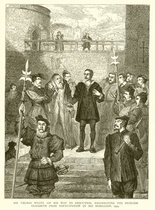 Sir Thomas Wyatt, camino a su ejecución, exonerando a la princesa Isabel de participar en su rebelión, 1554 de English School