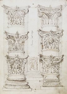 Seis capitales, una lesena y dos bases de columna, Folio 1, El maestro del álbum de Oxford, c.1512-17