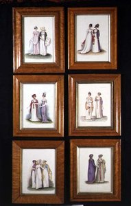 Seis miniaturas que representan la moda femenina de finales del siglo XVIII y principios del XIX, c.1825