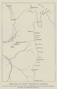 Mapa esquemático de las operaciones italianas en Abisinia (grabado) de English School
