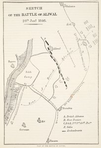 Esquema de la Batalla de Aliwal, 28 de enero de 1846, de la Historia Ilustrada de Inglaterra de Cassell de English School