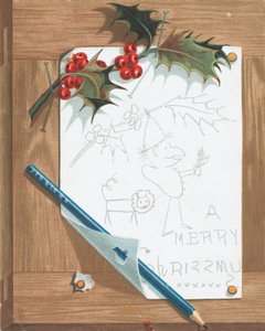 Boceto en tablero de corcho, tarjeta de Navidad