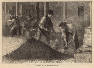 Bocetos en un almacén de té: mezclando